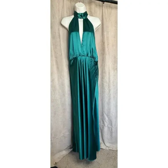 Something Navy Emerald Green Satin Halter Cutout Gown XL -  www.sanvalentin.cl